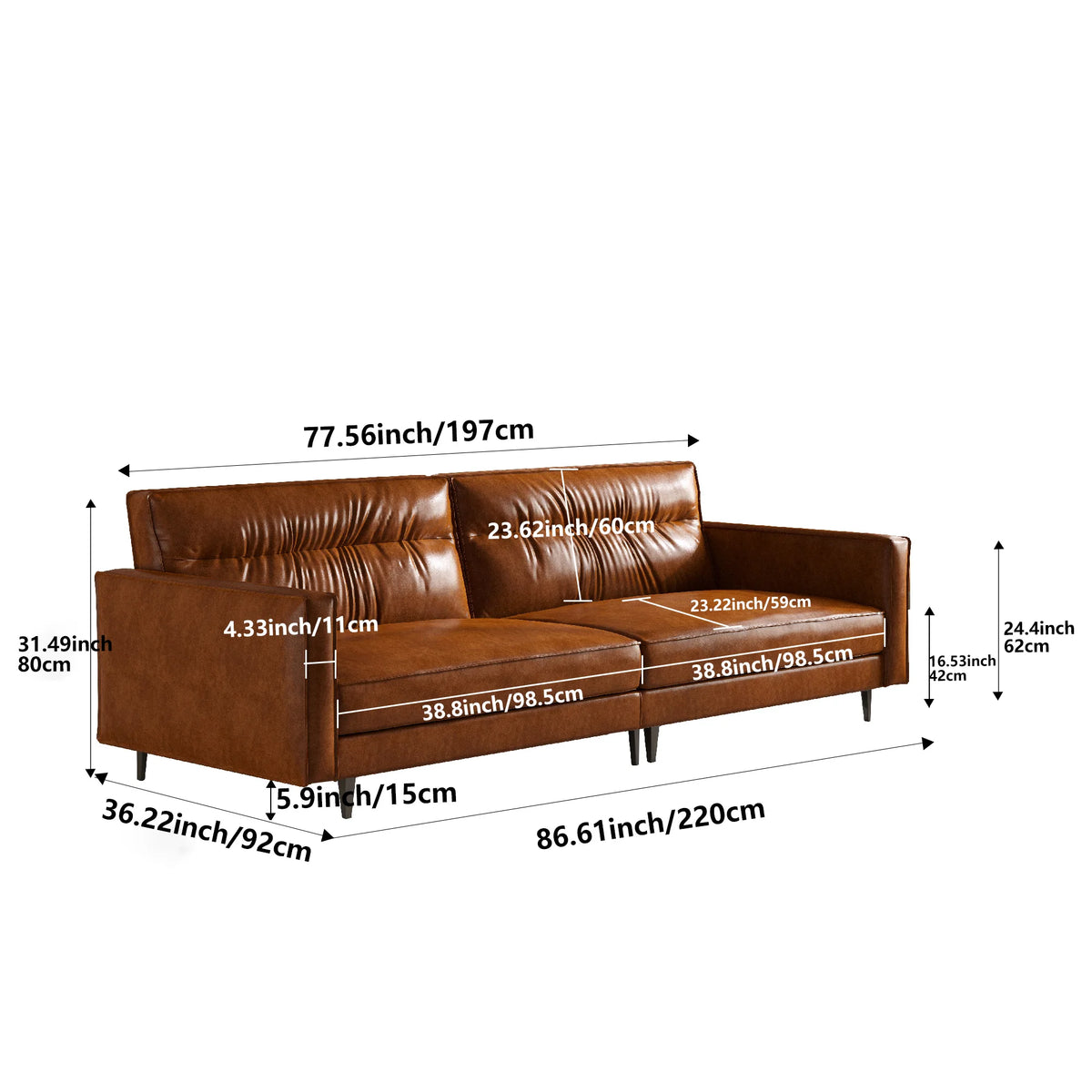 Medieval Style Artificial Oil Wax Leather Sofa 220CM Traditional Period Furniture Design for Home Living Room