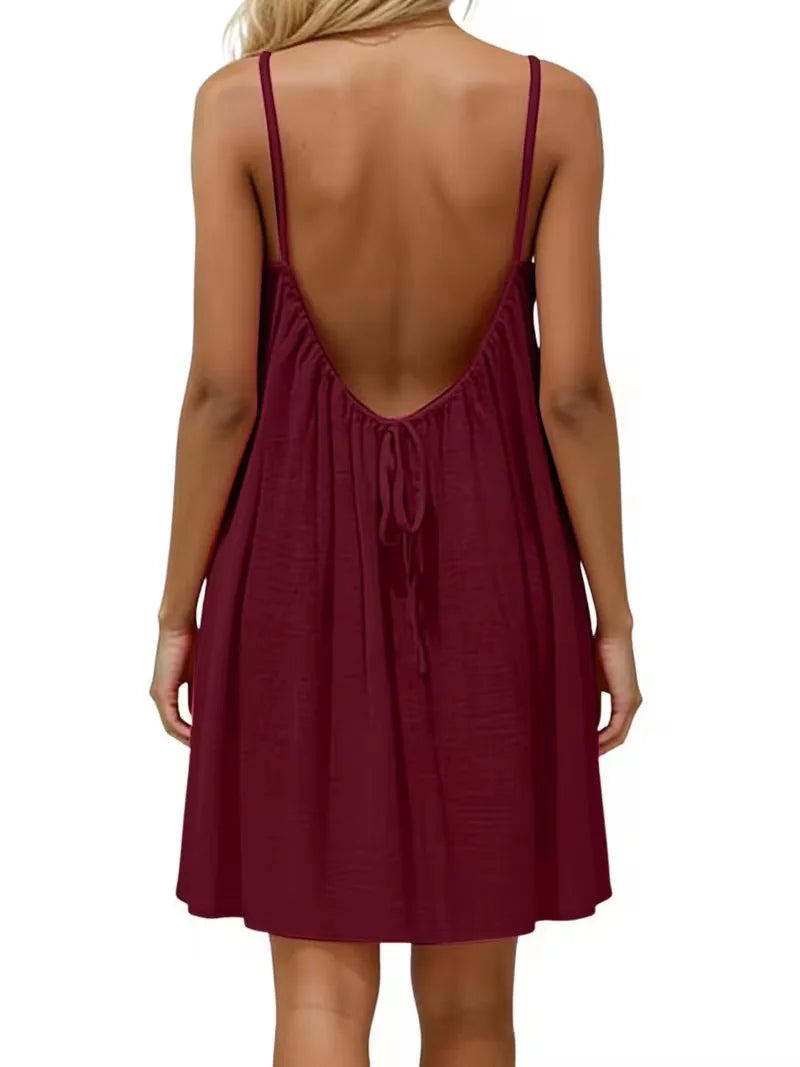 2026 New European & American Cross‑border Women’s Wear – Women’s Loose Solid‑Color Slip Backless Dress