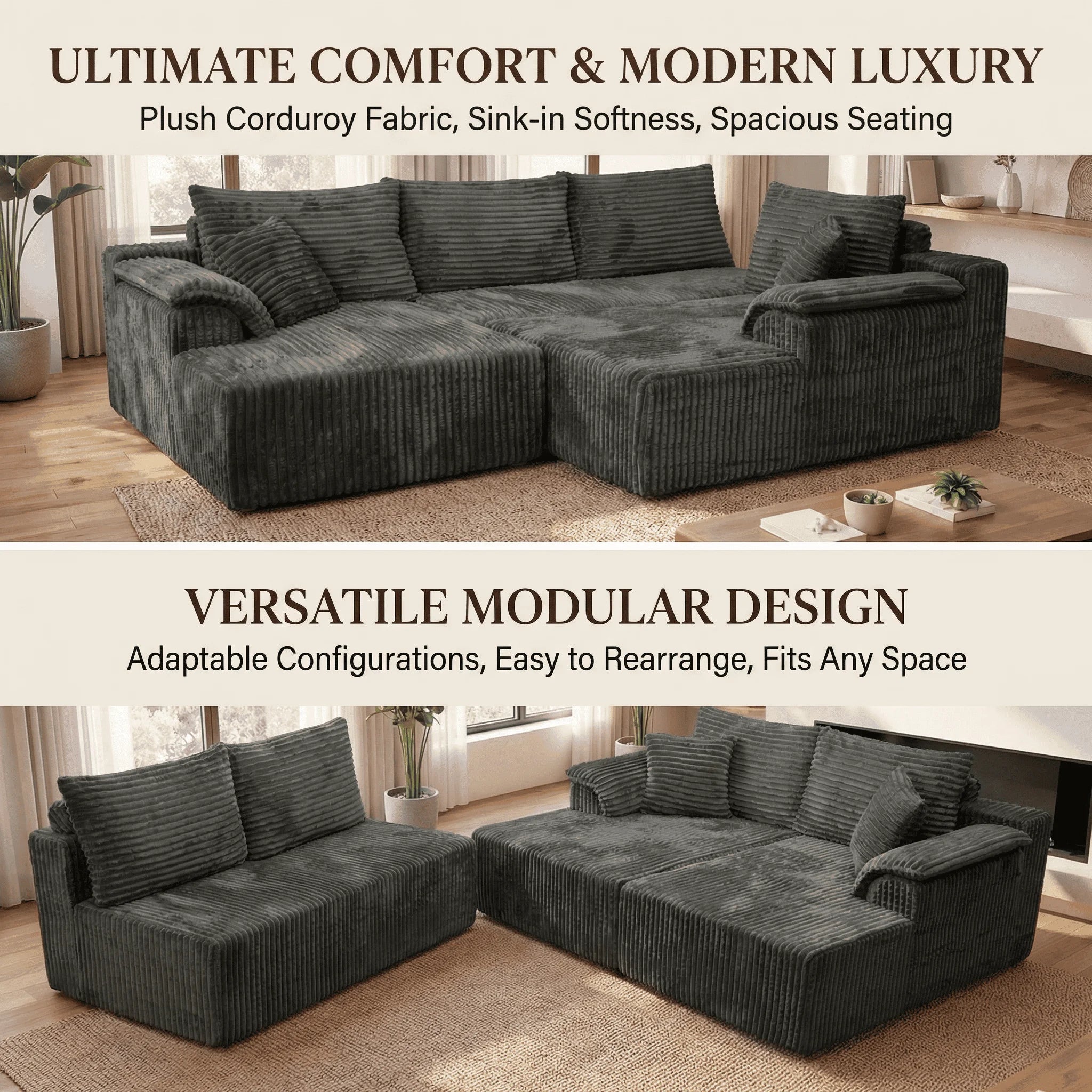 U-shaped Modular Canvas Sofa - Modern Living Room Design - Comfortable - No Assembly Required - Frameless Combination Sofa