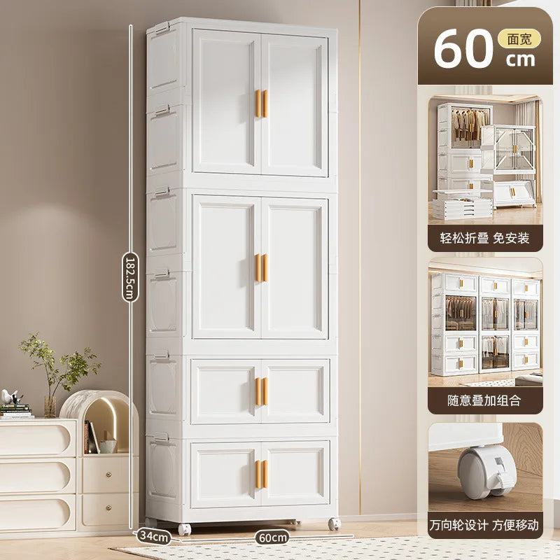 Multi-Layer Folding Storage Cabinet Double Door Wardrobe Closet Large Capacity Organizer Bins Stratification Shelf Containers