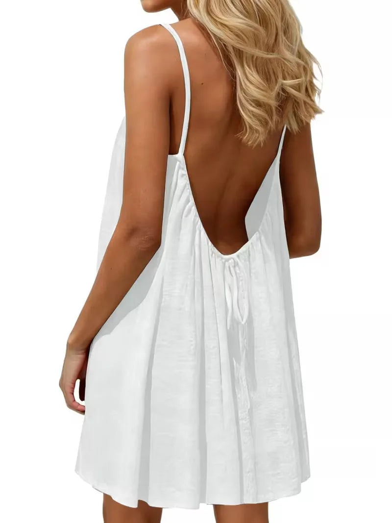 2026 New European & American Cross‑border Women’s Wear – Women’s Loose Solid‑Color Slip Backless Dress