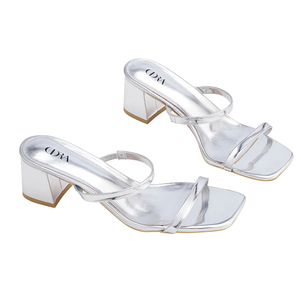 Voltsify Open Toe Heeled Sandals 5cm Heel Height, Black & Silver