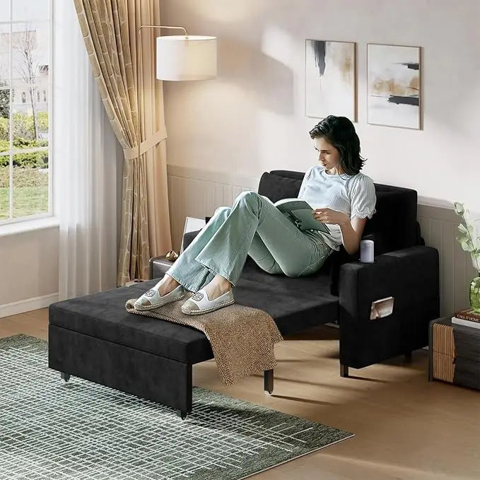 3 in 1 Pull Out Couch, Convertible Sleeper Sofa Bed, 56 Inch Loveseat Sofa Couch with Cup Holders, Modern Loveseat Sleeper Sofa for Living Room, Bedroom