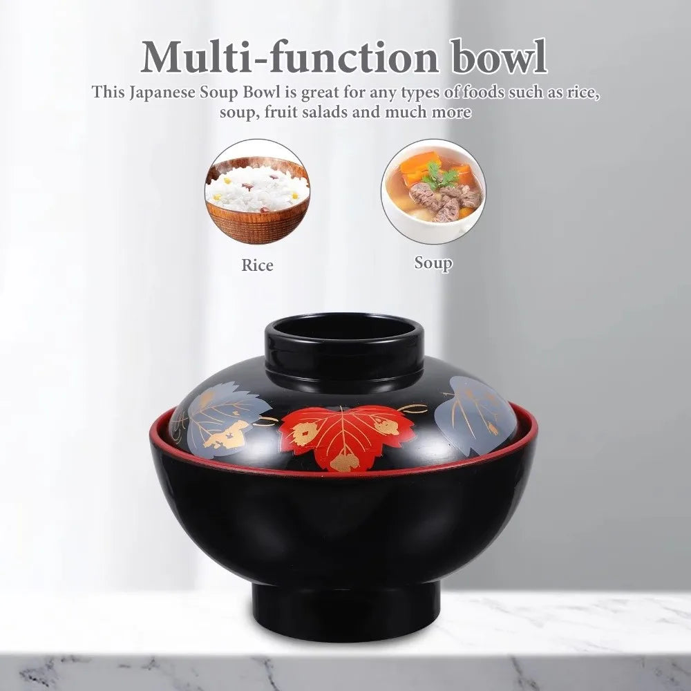 New With Lid Miso Soup Bowl Soup Container Double Color Japanese Rice Bowl Maple Leaf Japanese Flower Bowl Dining Accessories