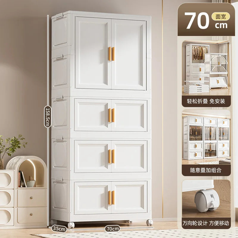 Multi-Layer Folding Storage Cabinet Double Door Wardrobe Closet Large Capacity Organizer Bins Stratification Shelf Containers