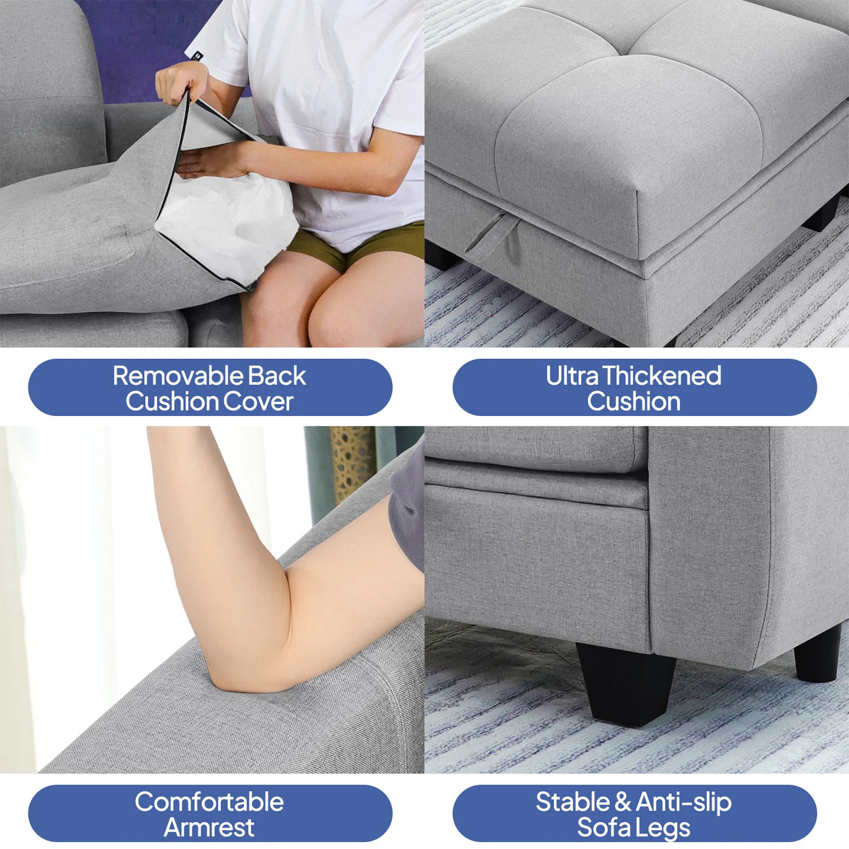 Fabric Modular Sofas with Upholstered Cushion and Removable Back Cushion Covers, Modern Sectional Sofa for Living Room