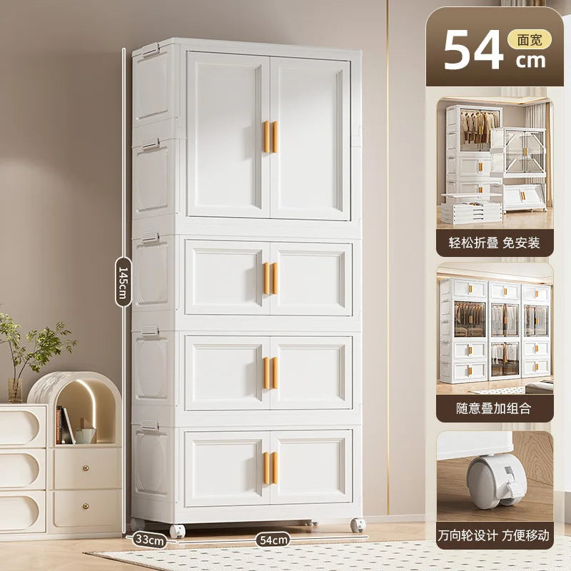 Multi-Layer Folding Storage Cabinet Double Door Wardrobe Closet Large Capacity Organizer Bins Stratification Shelf Containers
