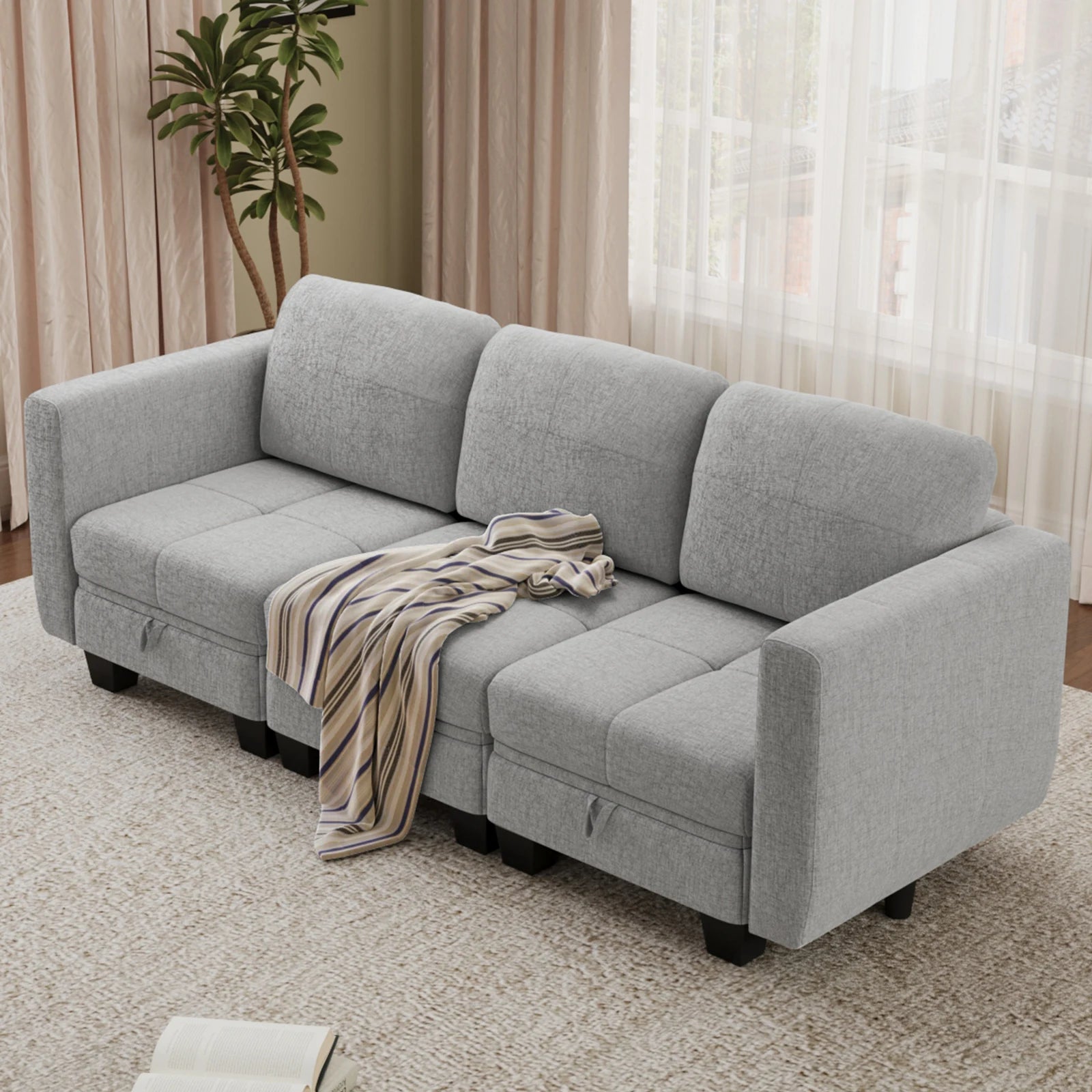 Fabric Modular Sofas with Upholstered Cushion and Removable Back Cushion Covers, Modern Sectional Sofa for Living Room