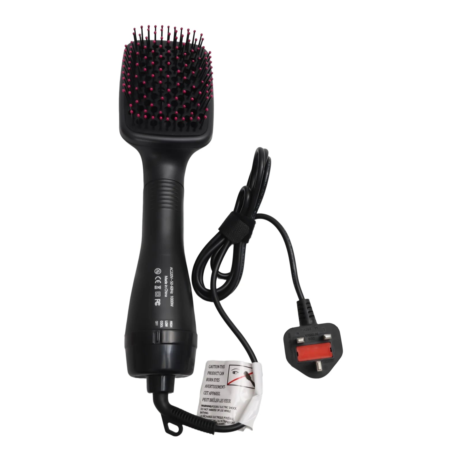 One-Step Hair Dryer and Styler, 1000W Hot Air Hair Straightener Brush, 3-in-1 Hair Drying & Straightening Brush with Adjustable Temperature, Black (UK Plug)