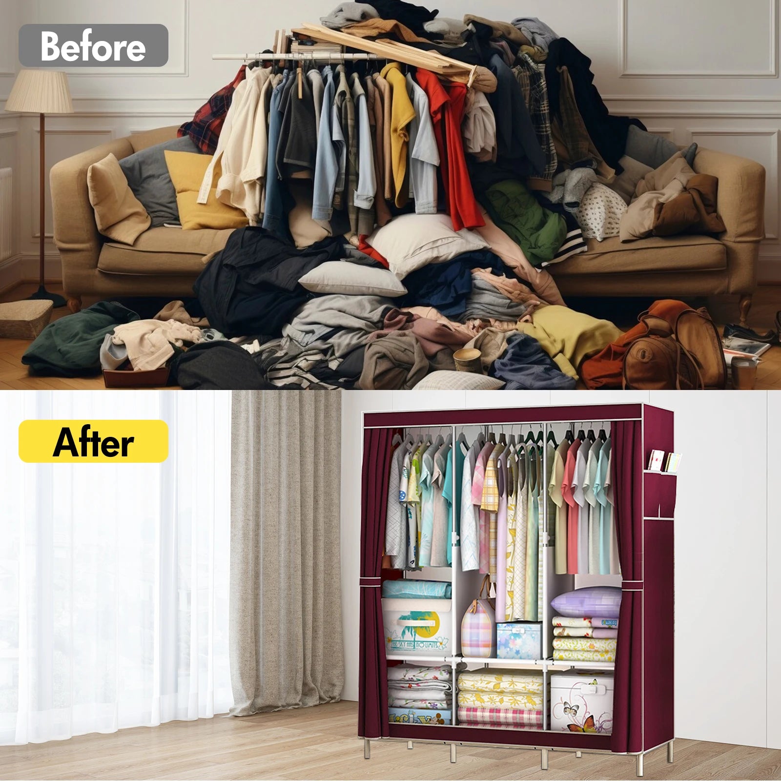 51-Inch Portable Closet Wardrobe 16mm Thick Pipe Clothing Storage Rack Organizer Non-Woven Fabric Cover for Bedroom Clothes Rail