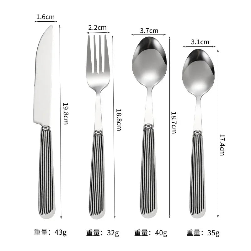 Korean Dotted Retro Stainless Steel Tableware 4-Piece Set, Western Steak Fork & Butter Spoon Household Dinner Cutlery Set