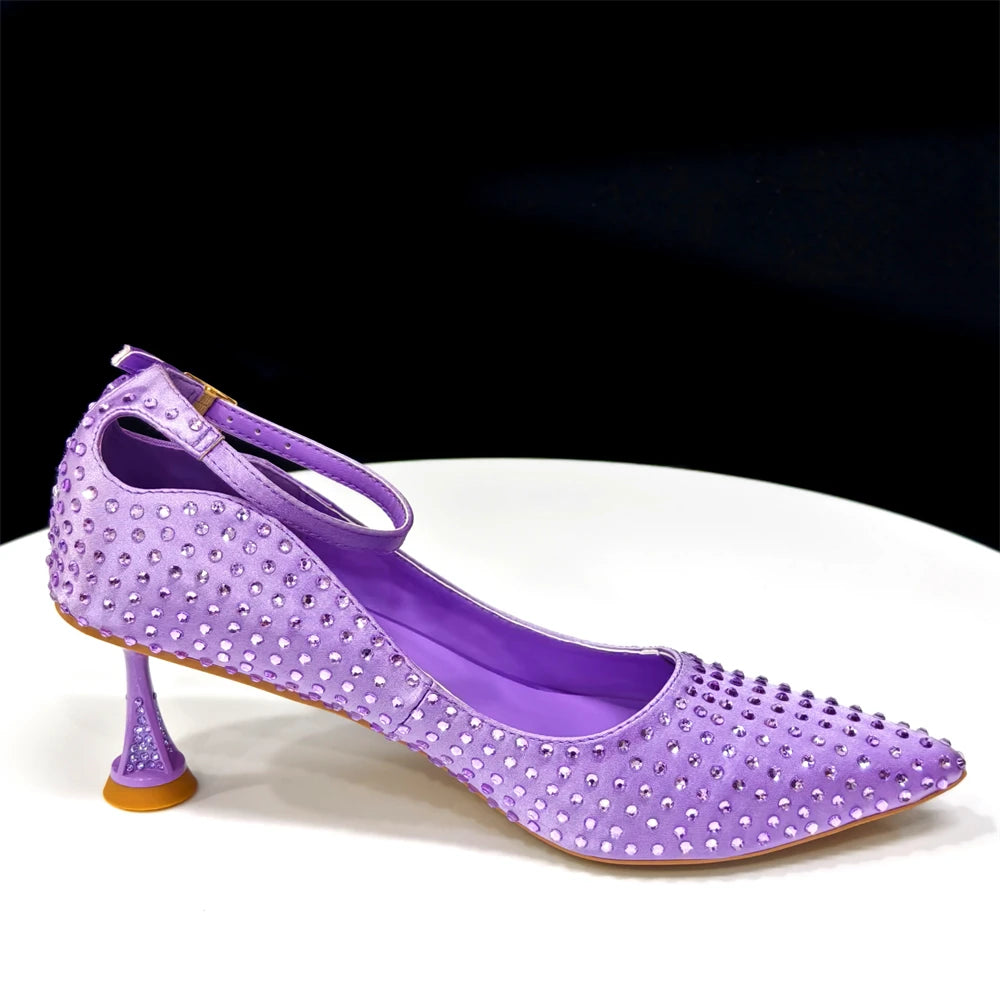 Elegant Light Purple Women's Heels & Handbag Set - Rhinestone-Embellished Shoes for Weddings & Special Occasions - 2026