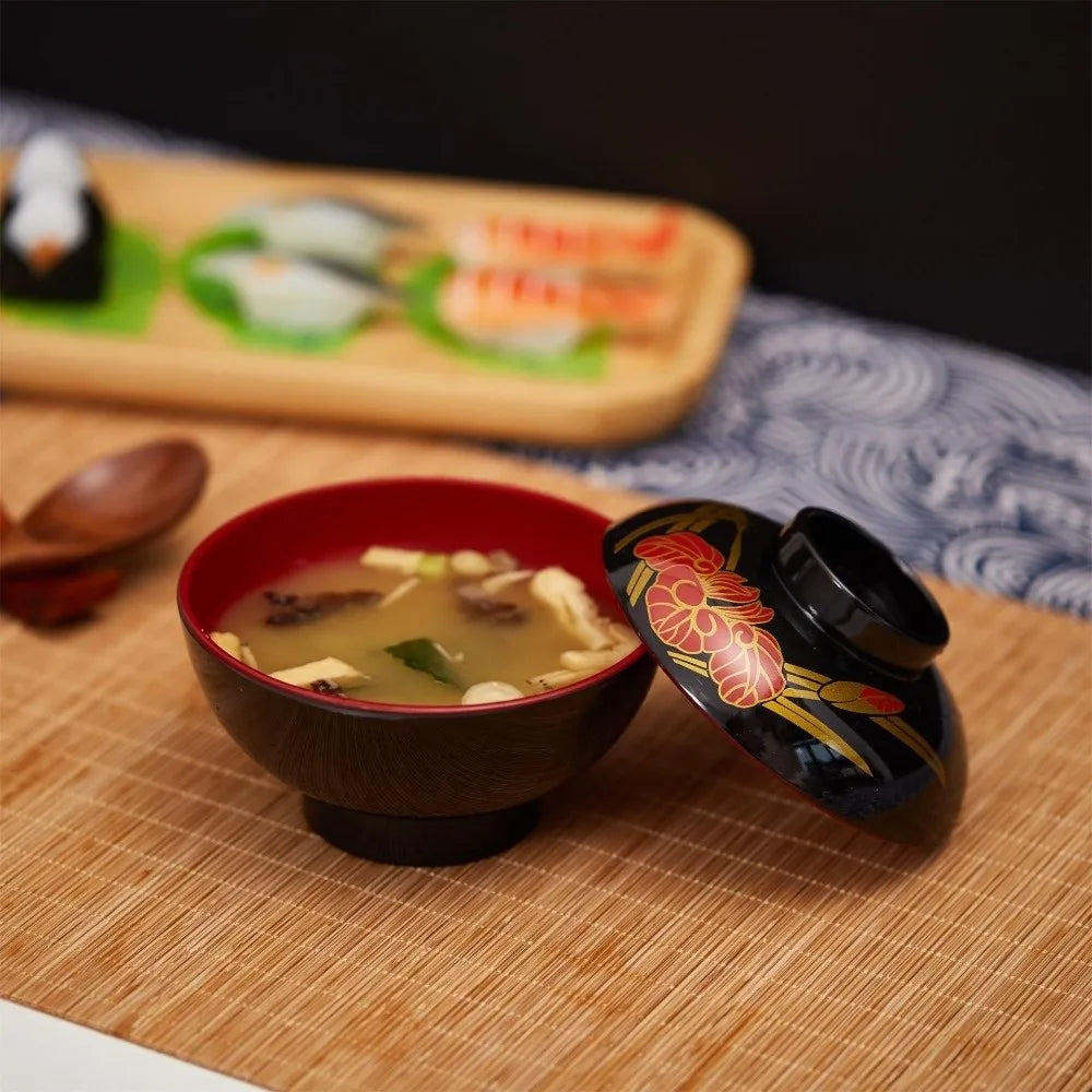 New With Lid Miso Soup Bowl Soup Container Double Color Japanese Rice Bowl Maple Leaf Japanese Flower Bowl Dining Accessories