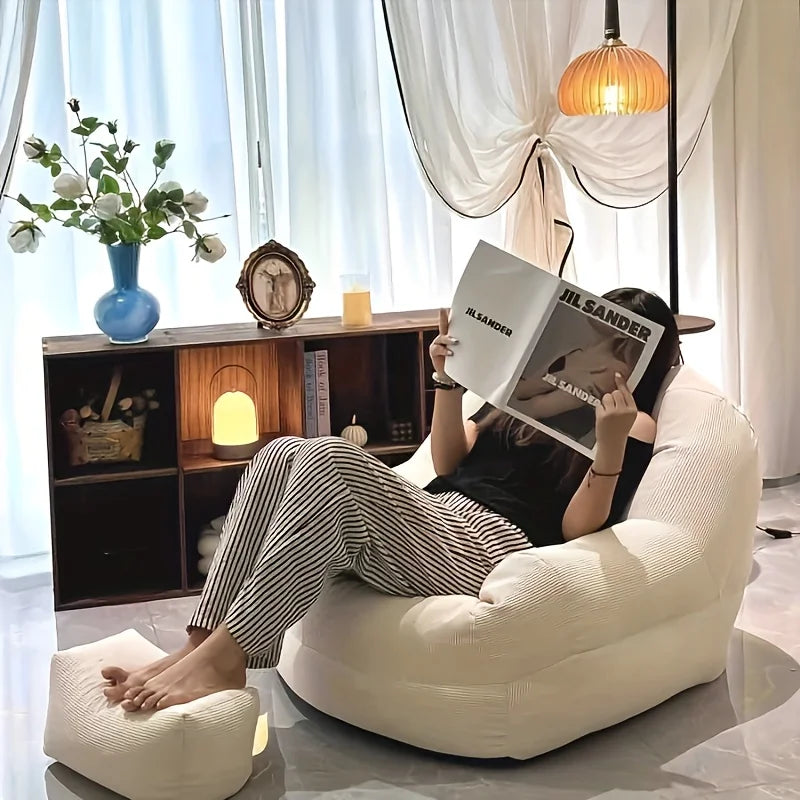 Lazy tatami sofa and footstool, single chair - perfect for bedroom, balcony, small space, living room or office rest,