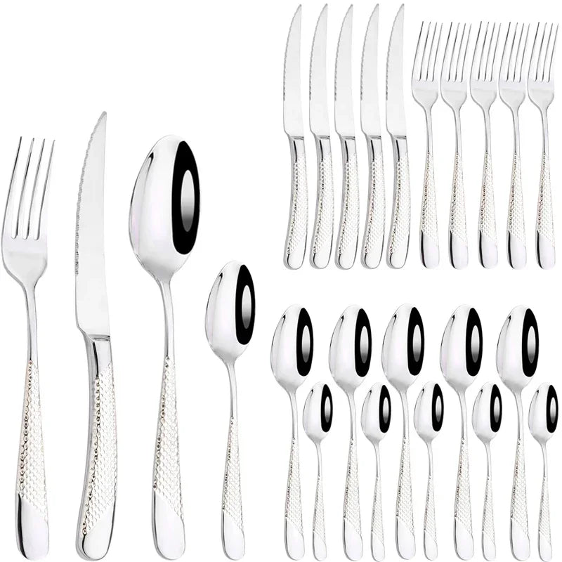 24Pcs Cutlery Set Stainless Steel Knife Fork Spoon Dinnerware Western Tableware Set Kitchen Flatware Dinner Silverware Table Set