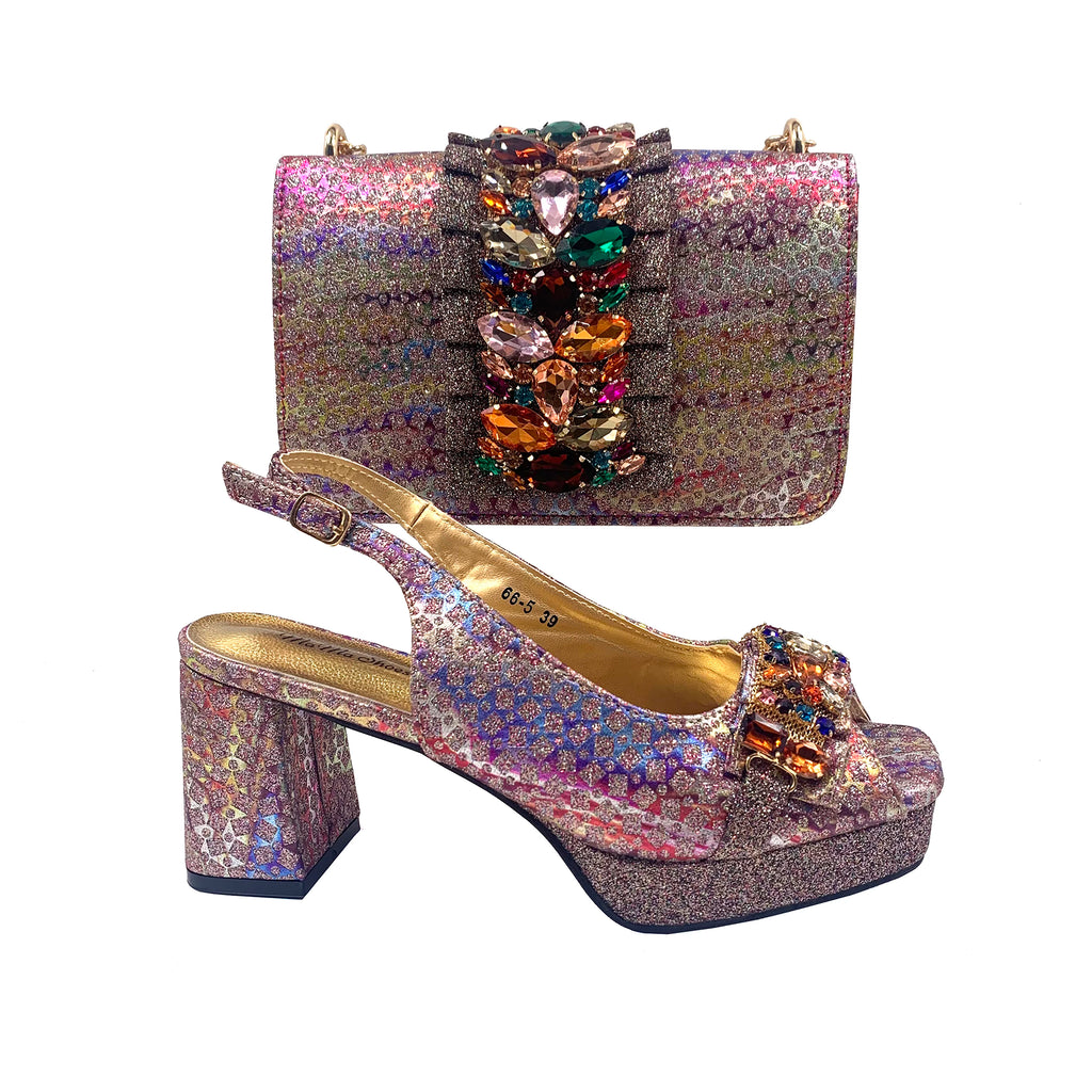 Orange Newest Italian Design Special Synthetic Fabrics Women's Matching Shoe and Bag Set High Heel for Weddings and Parties