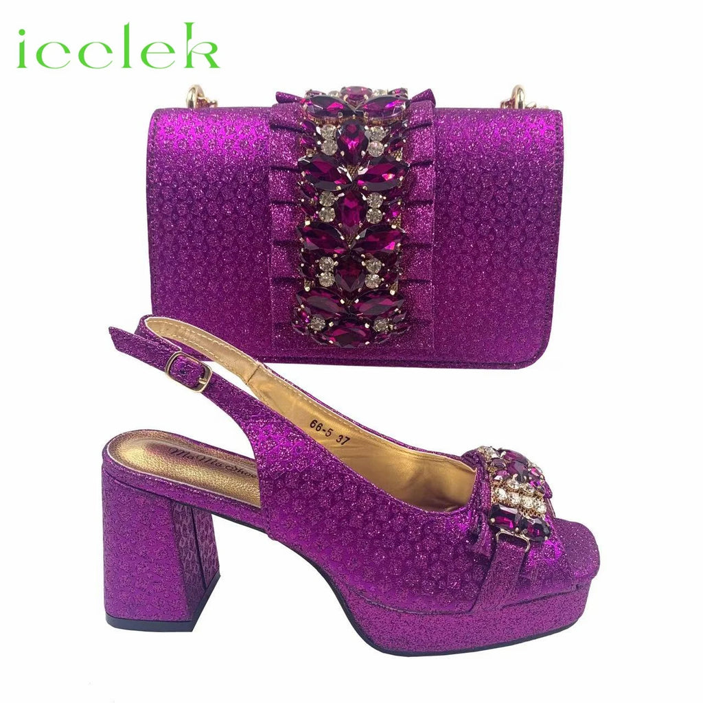 Orange Newest Italian Design Special Synthetic Fabrics Women's Matching Shoe and Bag Set High Heel for Weddings and Parties