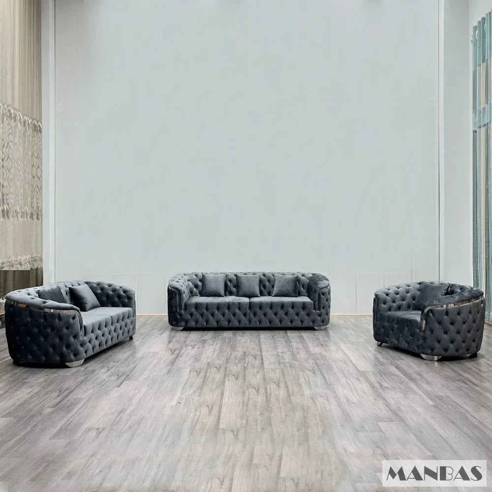 Linlamlim Classic Chesterfield Sectional Sofa with Cloth Buttons and Fabric Modular Couch for Living Room Seating Home Furniture