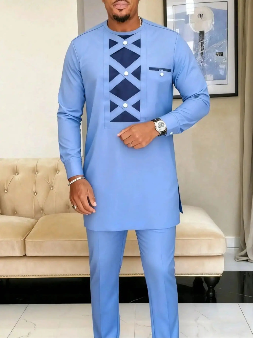 2025 New Elegant Men's Suit African Style Kaftan Embroidery Casual 2 Piece Suit Festive Wedding Traditional Men's Clothing