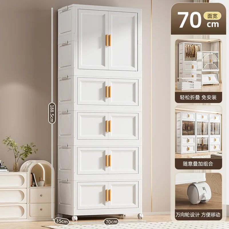 Multi-Layer Folding Storage Cabinet Double Door Wardrobe Closet Large Capacity Organizer Bins Stratification Shelf Containers