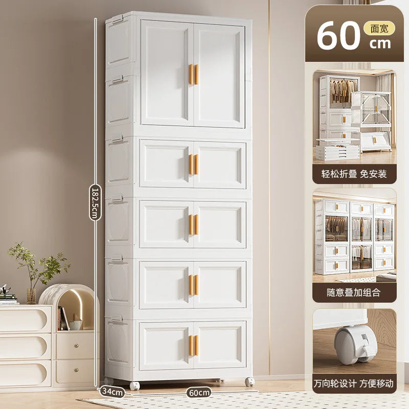 Multi-Layer Folding Storage Cabinet Double Door Wardrobe Closet Large Capacity Organizer Bins Stratification Shelf Containers
