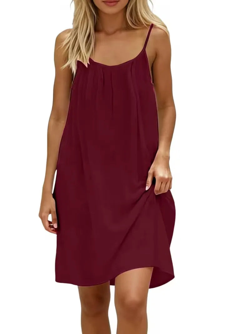 2026 New European & American Cross‑border Women’s Wear – Women’s Loose Solid‑Color Slip Backless Dress