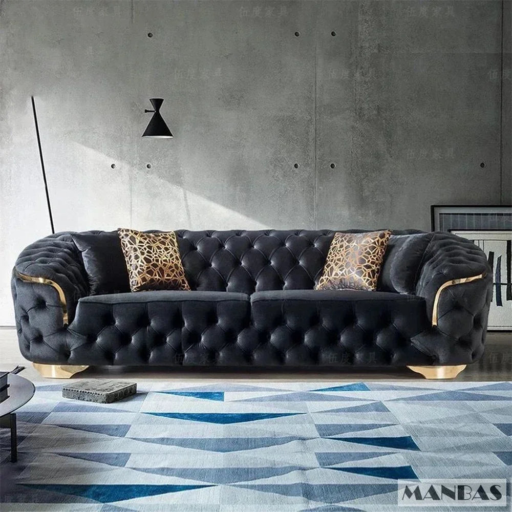 Linlamlim Classic Chesterfield Sectional Sofa with Cloth Buttons and Fabric Modular Couch for Living Room Seating Home Furniture