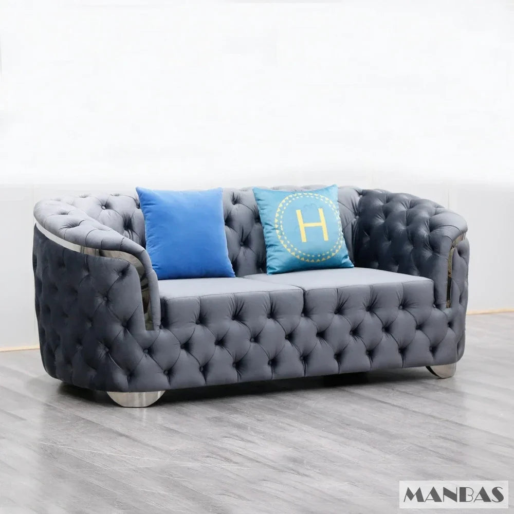 Linlamlim Classic Chesterfield Sectional Sofa with Cloth Buttons and Fabric Modular Couch for Living Room Seating Home Furniture