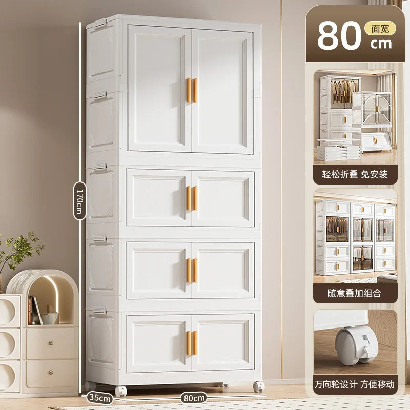 Multi-Layer Folding Storage Cabinet Double Door Wardrobe Closet Large Capacity Organizer Bins Stratification Shelf Containers