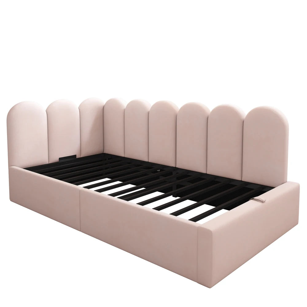 PINGGO Upholstered Daybed Sofa Bed Storage Hydraulic Ottoman Frame 3FT Single Velvet Metal Slatted No Mattress