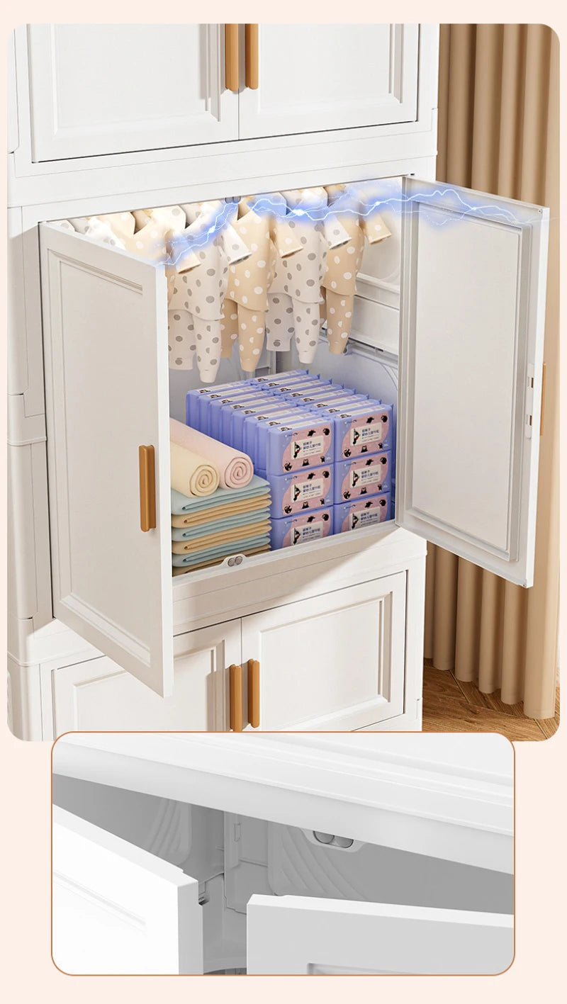 Multi-Layer Folding Storage Cabinet Double Door Wardrobe Closet Large Capacity Organizer Bins Stratification Shelf Containers