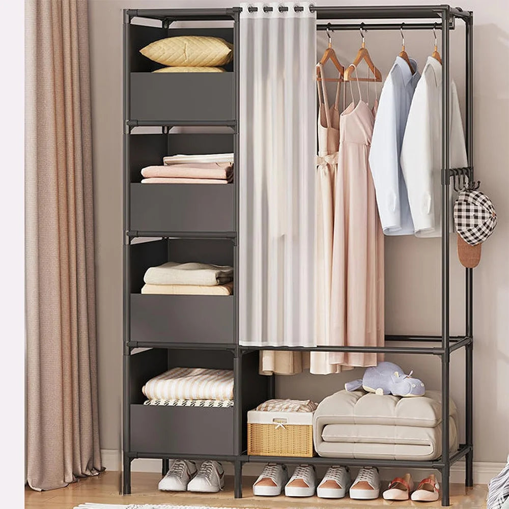 Floor-Standing Simple Wardrobes with Drawers Large Capacity Bedroom Open Storage Cabinet Dustproof Closet Rack