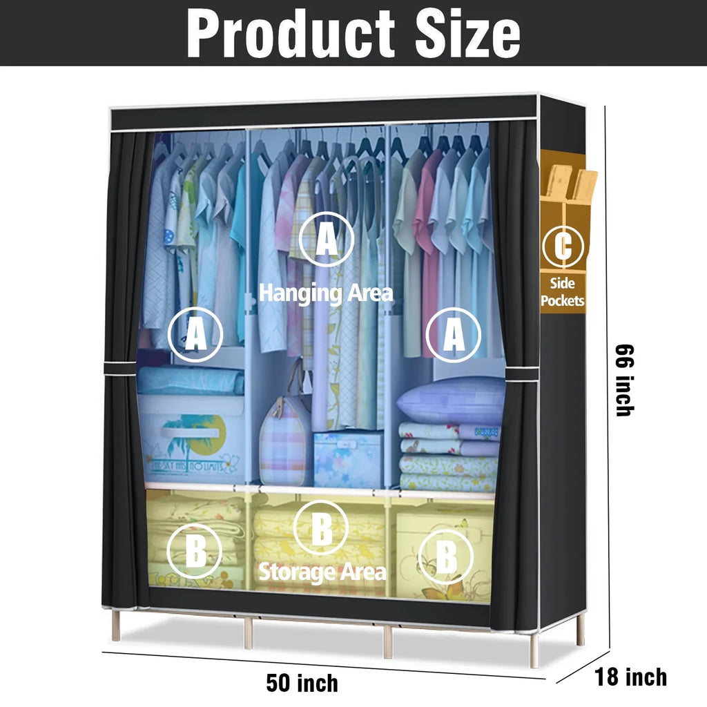 51-Inch Portable Closet Wardrobe 16mm Thick Pipe Clothing Storage Rack Organizer Non-Woven Fabric Cover for Bedroom Clothes Rail
