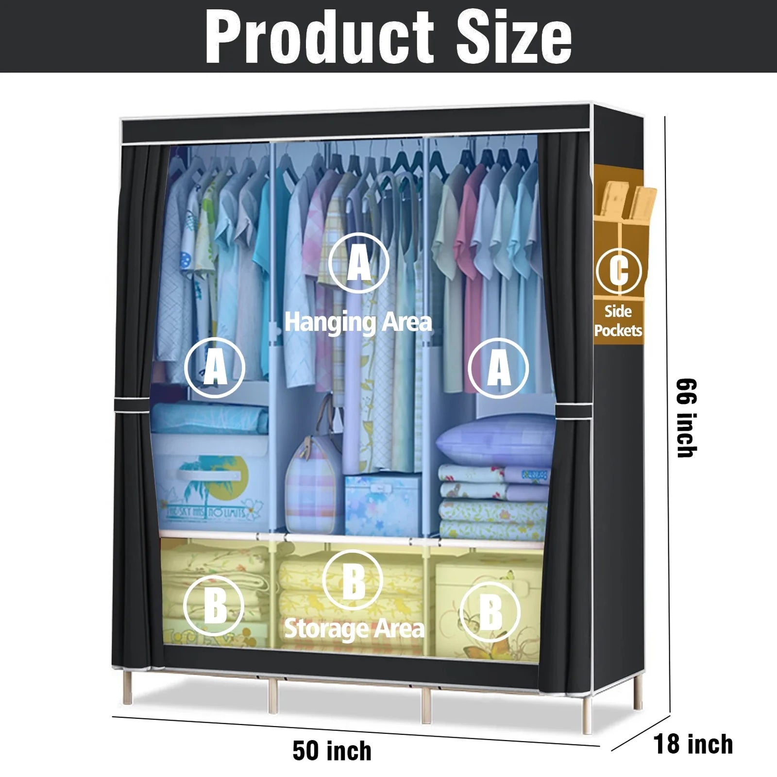 51-Inch Portable Closet Wardrobe 16mm Thick Pipe Clothing Storage Rack Organizer Non-Woven Fabric Cover for Bedroom Clothes Rail