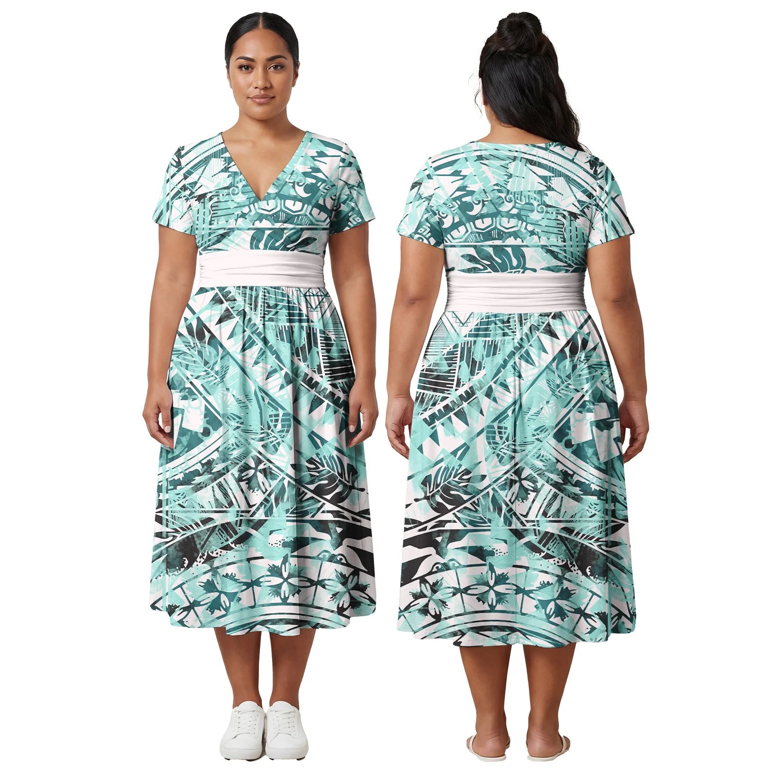Factory Outlet Outfits Custom Ladies Samoan Tribal Prom Dresses Polynesian Fashion Plus Size Skirts Hawaiian V-Neck Women Dress