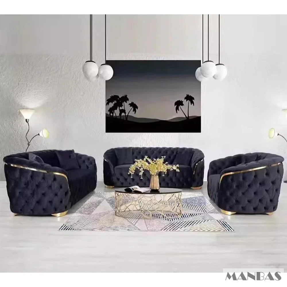 Linlamlim Classic Chesterfield Sectional Sofa with Cloth Buttons and Fabric Modular Couch for Living Room Seating Home Furniture