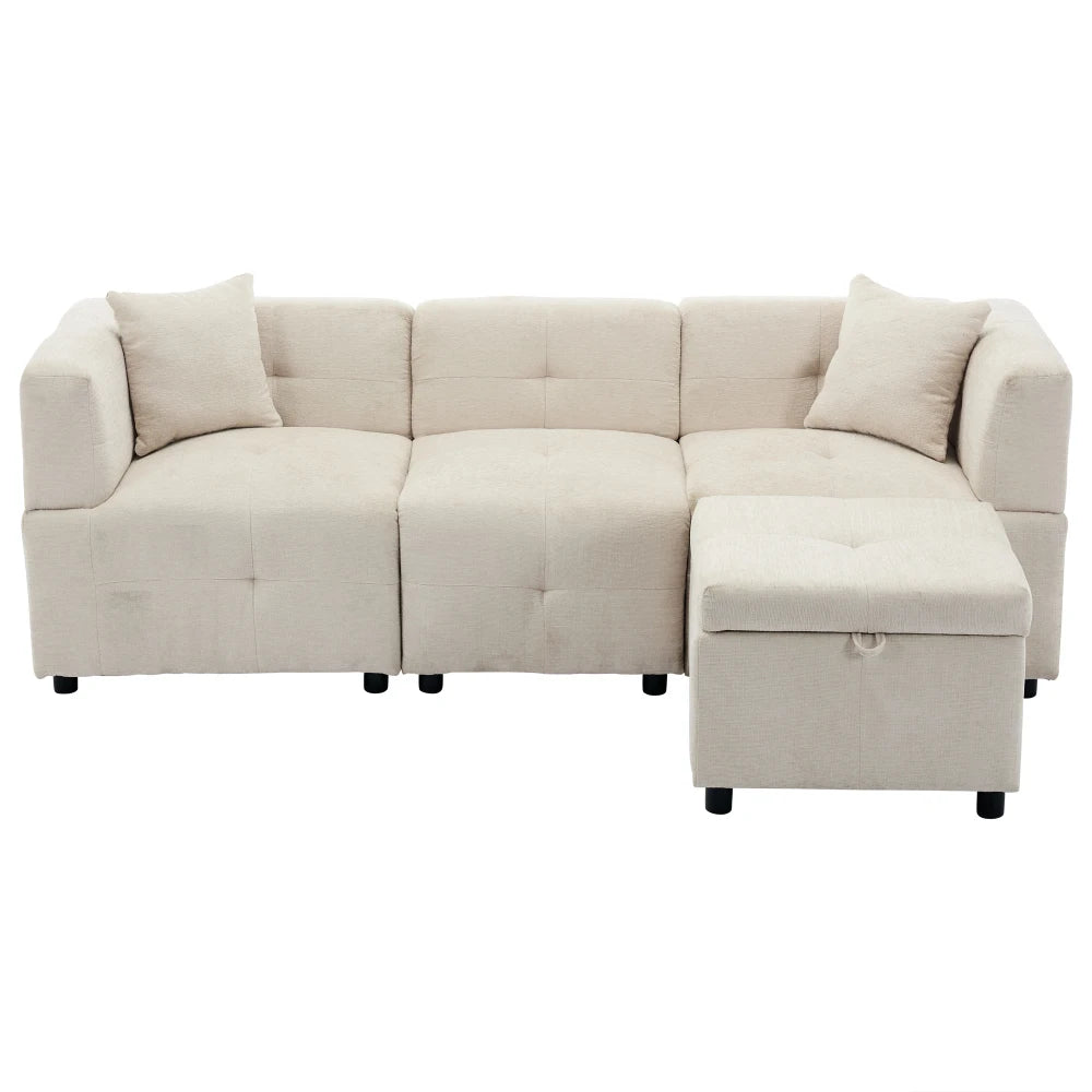 PINOOG L-Shaped Couch Sofa, Corner Sofa 3 Seater Sofa, Sectional Sofa Couches With USB, Cup Holder, For Apartment Living Room (Beige)