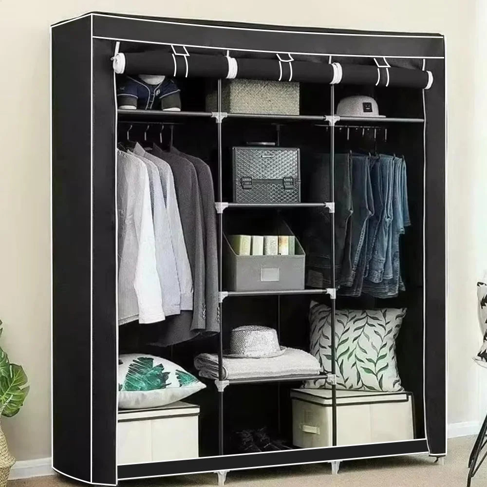 Canvas Wardrobe Clothes Closet Organizer Portable Storage Cupboard for Bedroom  128*45*170cm Fabric Closet