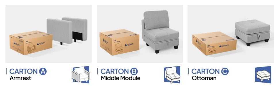 Fabric Modular Sofas with Upholstered Cushion and Removable Back Cushion Covers, Modern Sectional Sofa for Living Room