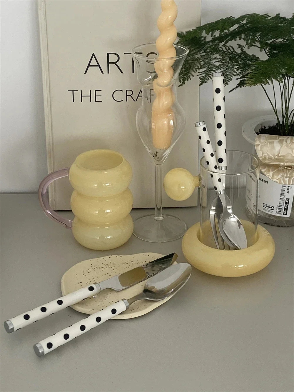 Korean Dotted Retro Stainless Steel Tableware 4-Piece Set, Western Steak Fork & Butter Spoon Household Dinner Cutlery Set