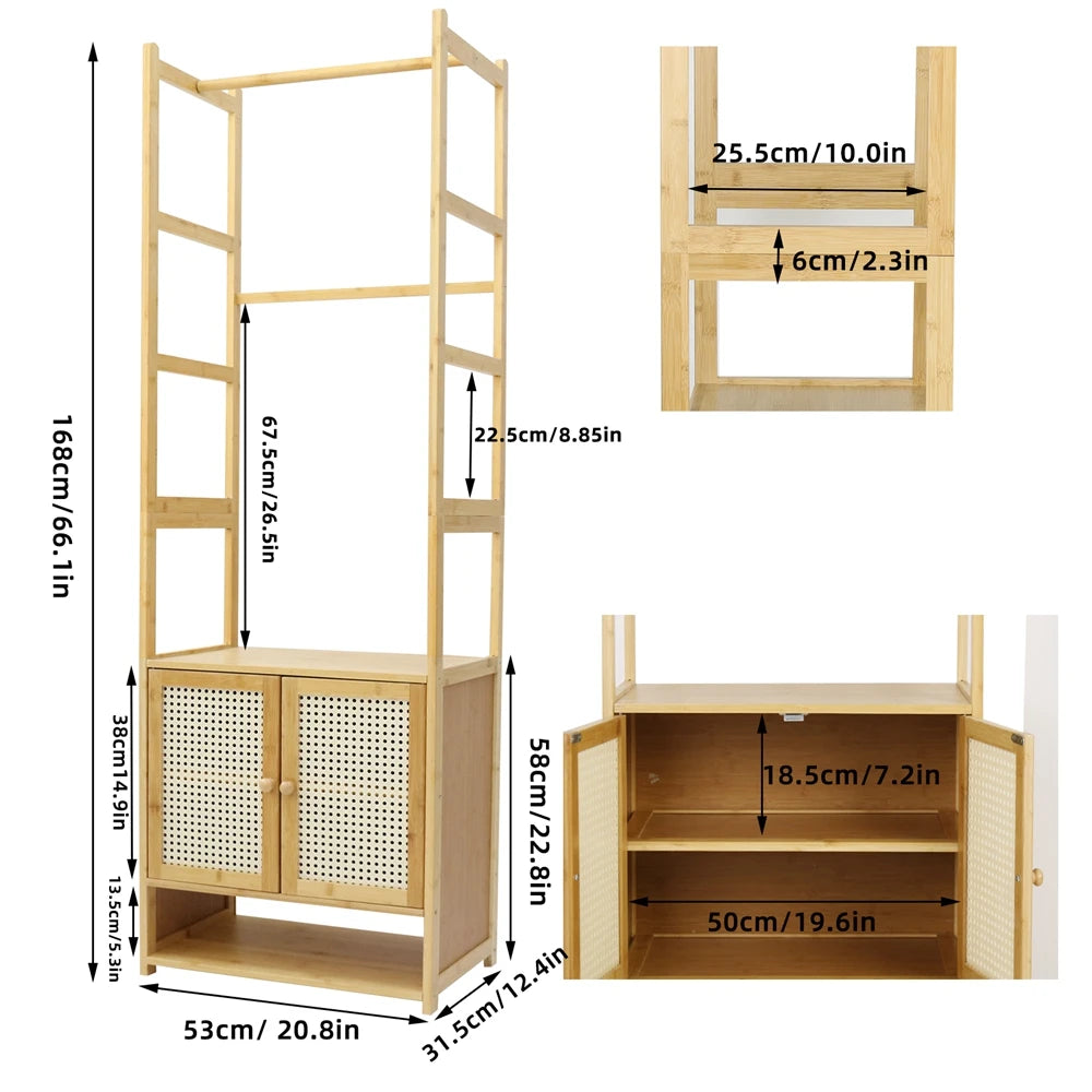 Free Standing Bamboo Clothes Rack Garment Coat Stand Shoe Storage Cabinet Shelf