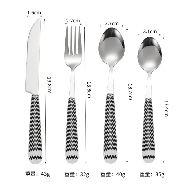 Korean Dotted Retro Stainless Steel Tableware 4-Piece Set, Western Steak Fork & Butter Spoon Household Dinner Cutlery Set