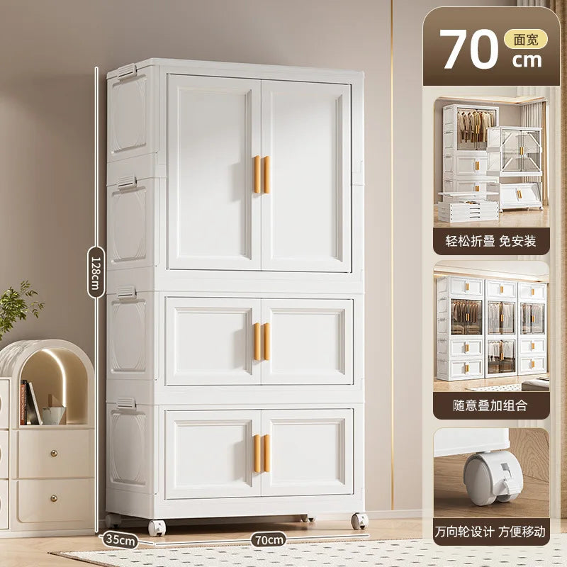 Multi-Layer Folding Storage Cabinet Double Door Wardrobe Closet Large Capacity Organizer Bins Stratification Shelf Containers