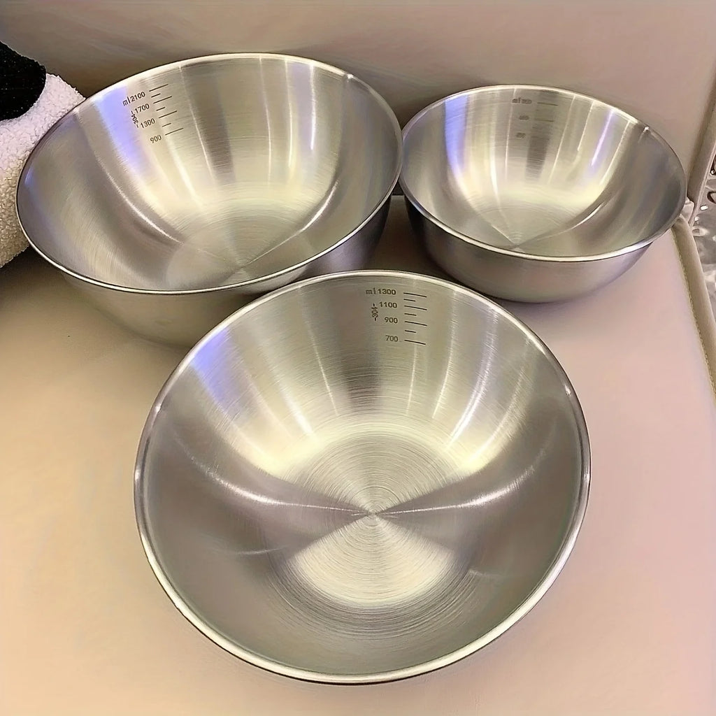 Stainless Steel Mixing Bowls with Measurements, Suitable for Home Use, for Mixing and Kneading, Salads, and Baking Salad Bowl