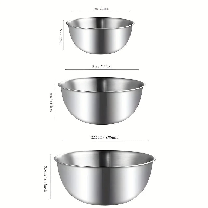 Stainless Steel Mixing Bowls with Measurements, Suitable for Home Use, for Mixing and Kneading, Salads, and Baking Salad Bowl
