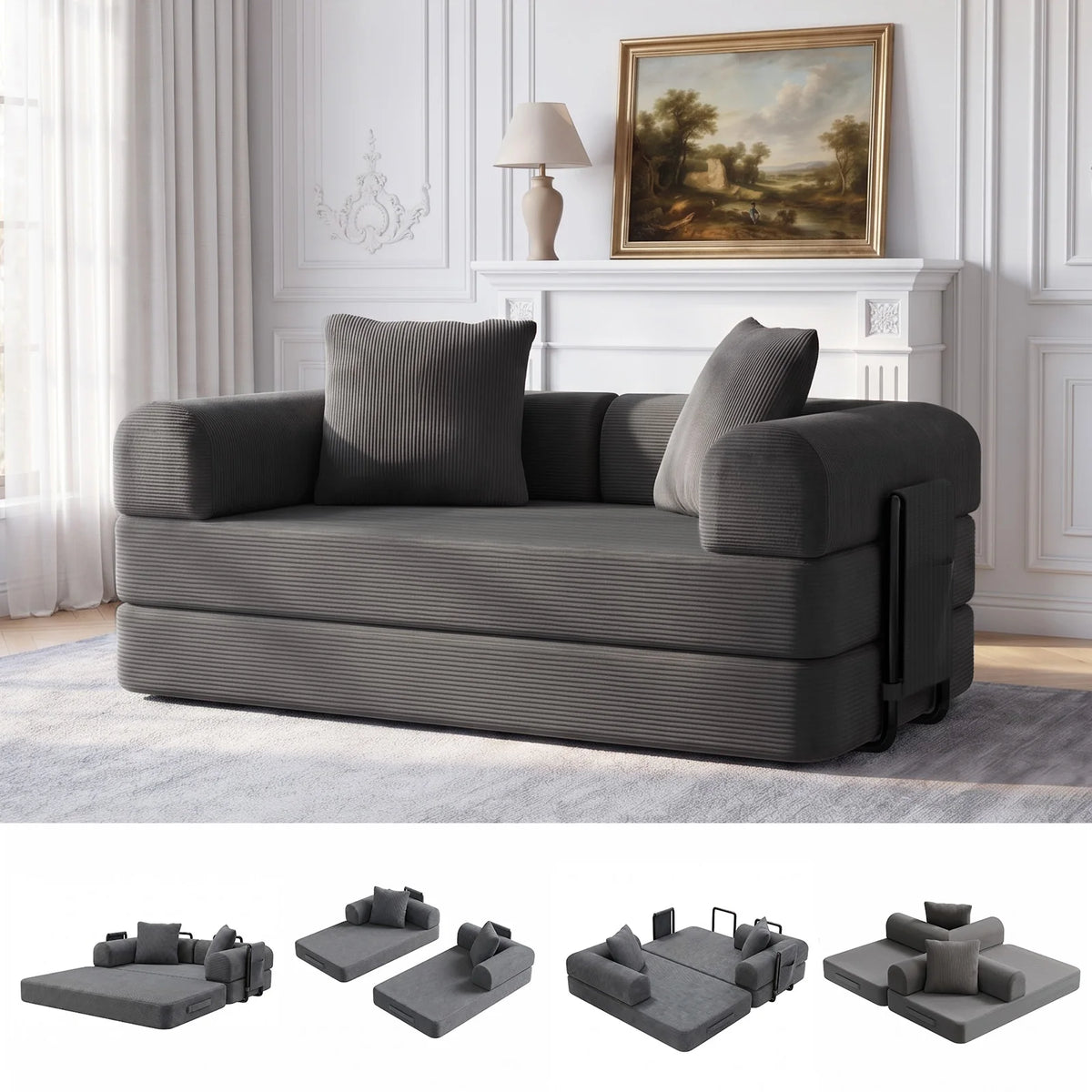 Foldable Sofa Bed - DIY Compressed Floor Sofa Multifunctional with Washable Cover for Living Room Apartment Bedroom
