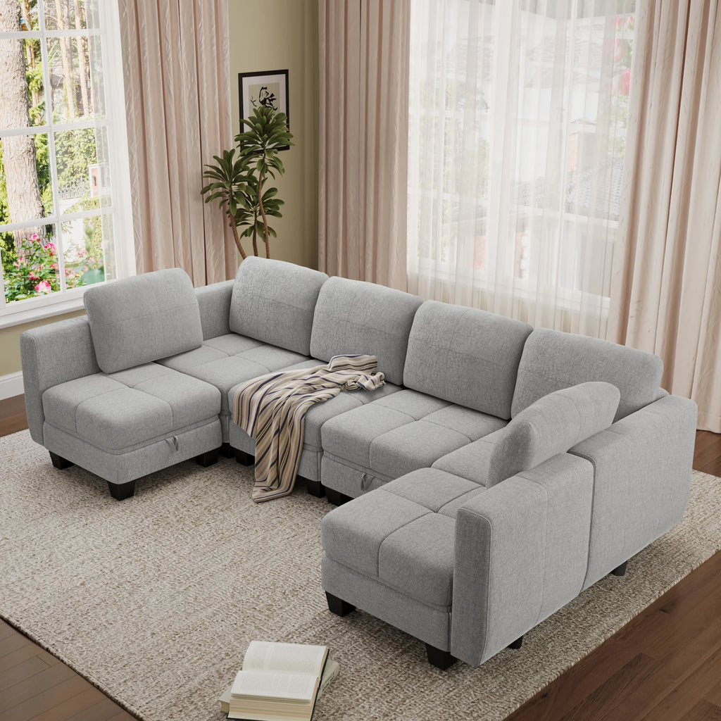 Fabric Modular Sofas with Upholstered Cushion and Removable Back Cushion Covers, Modern Sectional Sofa for Living Room