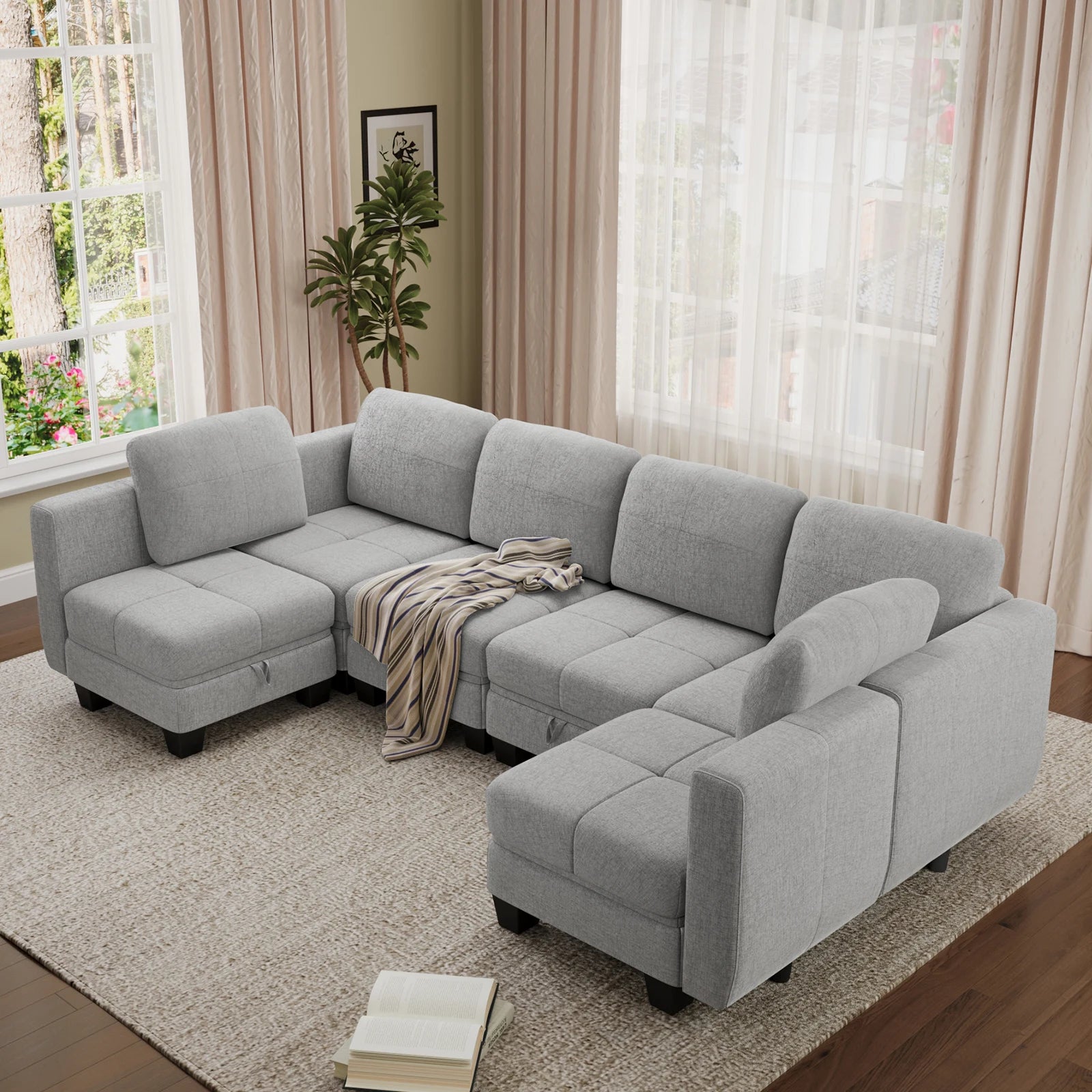 Fabric Modular Sofas with Upholstered Cushion and Removable Back Cushion Covers, Modern Sectional Sofa for Living Room