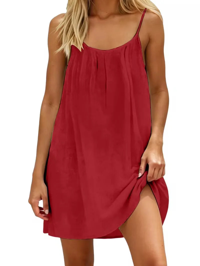 2026 New European & American Cross‑border Women’s Wear – Women’s Loose Solid‑Color Slip Backless Dress