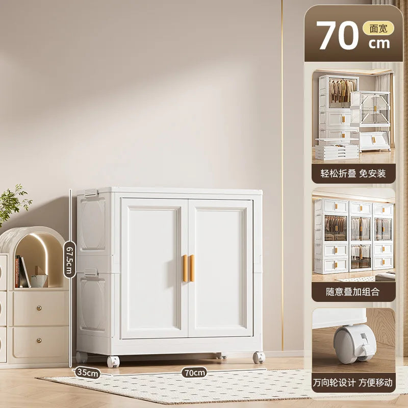 Multi-Layer Folding Storage Cabinet Double Door Wardrobe Closet Large Capacity Organizer Bins Stratification Shelf Containers